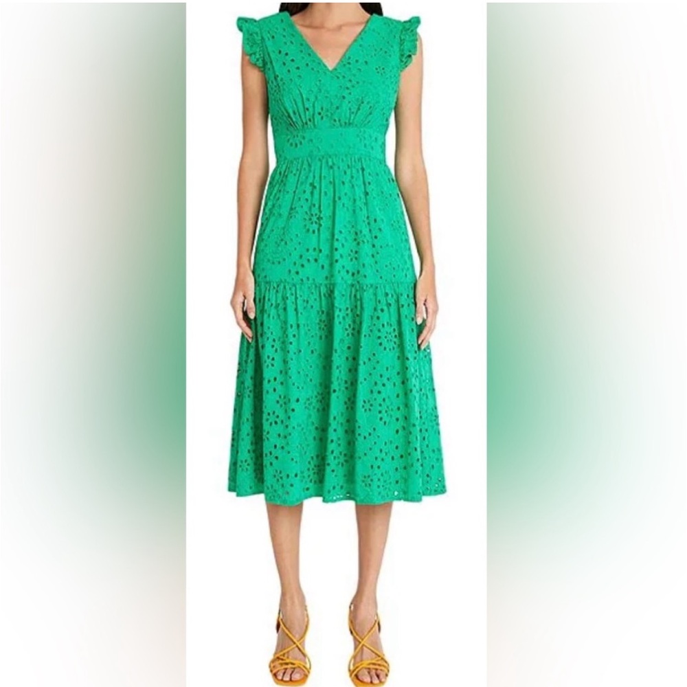 Maggy London EUC midi eyelet dress with ruffle sleeves size 12